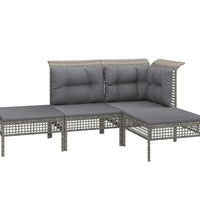 4-tlg. Garten-Lounge-Set mit Kissen Grau Poly Rattan