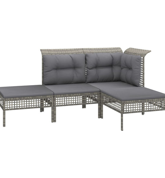 4-tlg. Garten-Lounge-Set mit Kissen Grau Poly Rattan