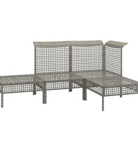 4-tlg. Garten-Lounge-Set mit Kissen Grau Poly Rattan