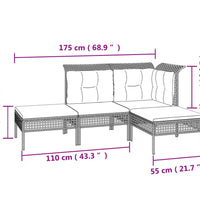 4-tlg. Garten-Lounge-Set mit Kissen Grau Poly Rattan