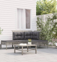 4-tlg. Garten-Lounge-Set mit Kissen Grau Poly Rattan