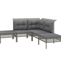 5-tlg. Garten-Lounge-Set mit Kissen Grau Poly Rattan