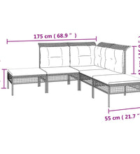 5-tlg. Garten-Lounge-Set mit Kissen Grau Poly Rattan