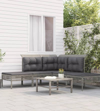 5-tlg. Garten-Lounge-Set mit Kissen Grau Poly Rattan