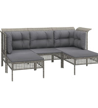 5-tlg. Garten-Lounge-Set mit Kissen Grau Poly Rattan