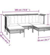 5-tlg. Garten-Lounge-Set mit Kissen Grau Poly Rattan