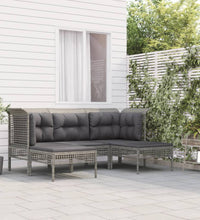 5-tlg. Garten-Lounge-Set mit Kissen Grau Poly Rattan