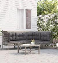 4-tlg. Garten-Lounge-Set mit Kissen Grau Poly Rattan