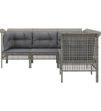 5-tlg. Garten-Lounge-Set mit Kissen Grau Poly Rattan