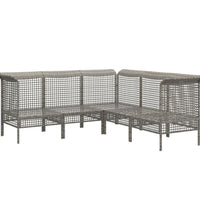 5-tlg. Garten-Lounge-Set mit Kissen Grau Poly Rattan