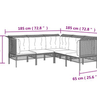 5-tlg. Garten-Lounge-Set mit Kissen Grau Poly Rattan