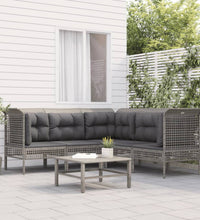 5-tlg. Garten-Lounge-Set mit Kissen Grau Poly Rattan