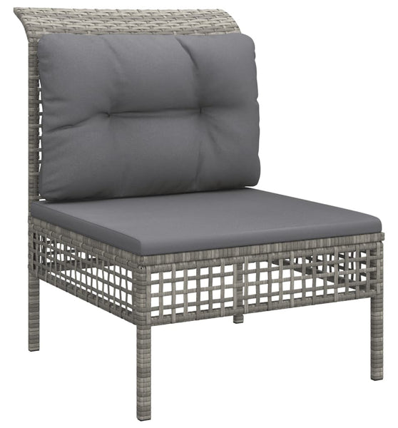 Garten-Mittelsofa mit Kissen Grau Poly Rattan