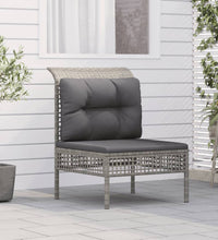 Garten-Mittelsofa mit Kissen Grau Poly Rattan