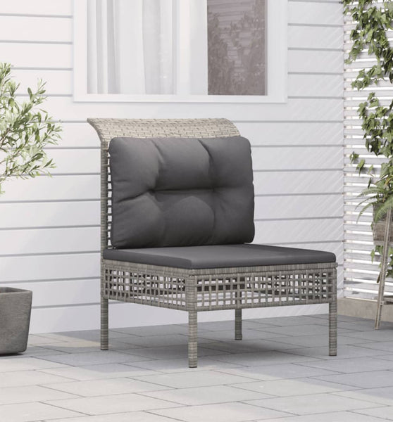 Garten-Mittelsofa mit Kissen Grau Poly Rattan