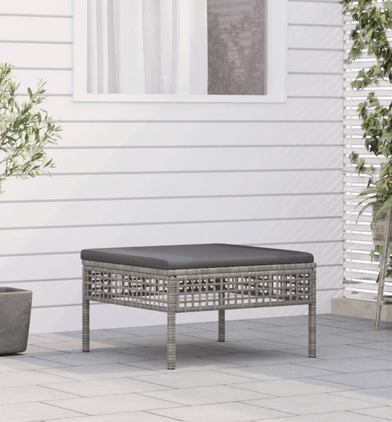 Gartenhocker mit Kissen Grau Poly Rattan