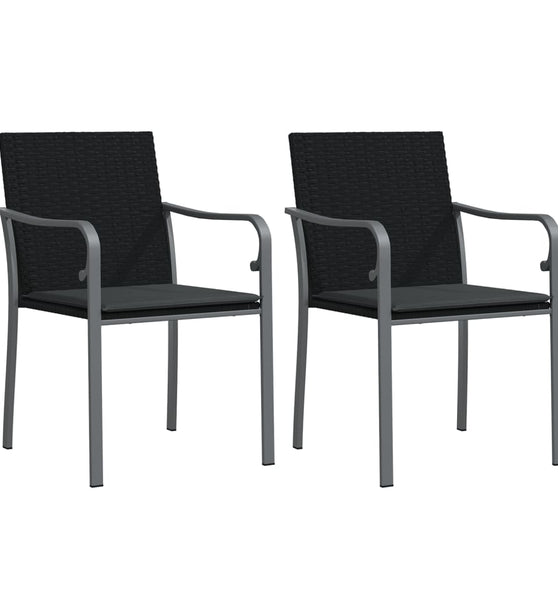 Gartenstühle mit Kissen 2 Stk. Schwarz 56x59x84 cm Poly Rattan