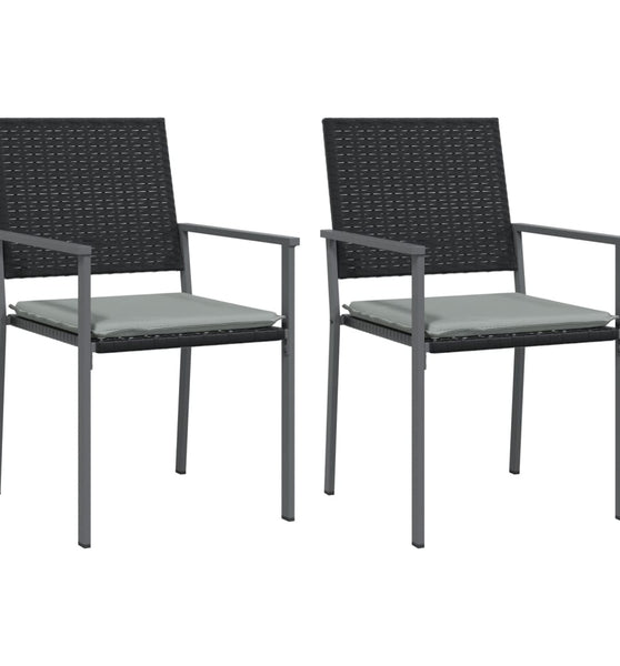 Gartenstühle mit Kissen 2 Stk. Schwarz 54x62,5x89cm Poly Rattan