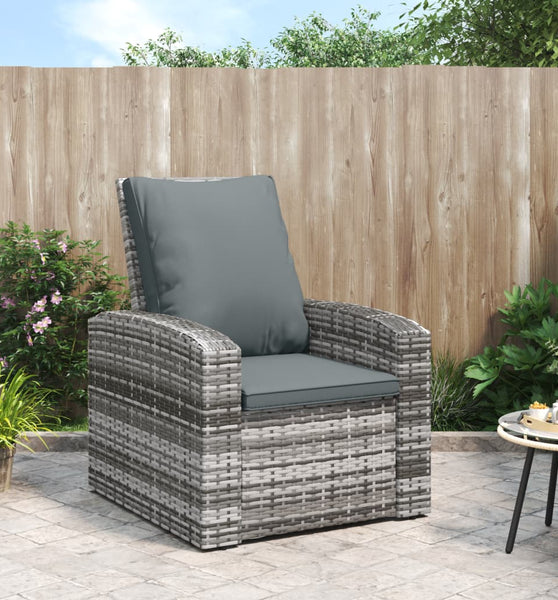 Gartensessel Verstellbar mit Kissen Grau Poly Rattan