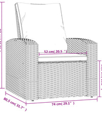 Gartensessel Verstellbar mit Kissen Schwarz Poly Rattan