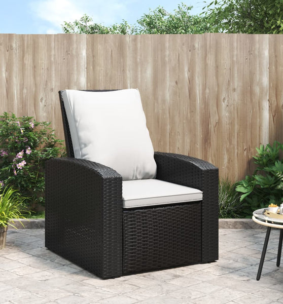 Gartensessel Verstellbar mit Kissen Schwarz Poly Rattan