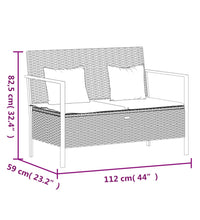 Gartenbank 2-Sitzer mit Kissen Grau Poly Rattan