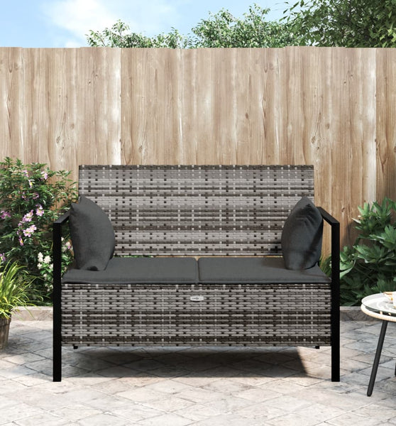 Gartenbank 2-Sitzer mit Kissen Grau Poly Rattan