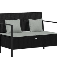 Gartenbank 2-Sitzer mit Kissen Schwarz Poly Rattan