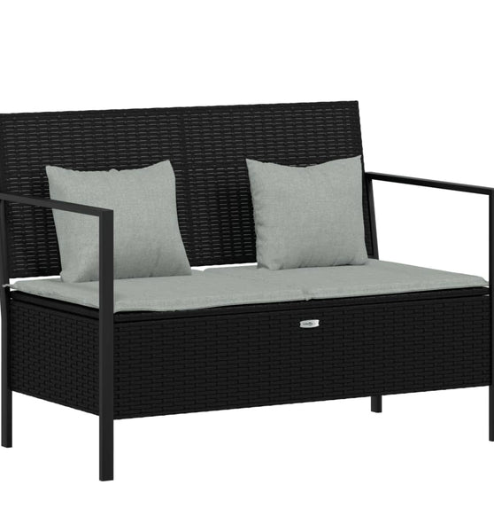 Gartenbank 2-Sitzer mit Kissen Schwarz Poly Rattan