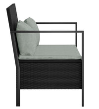 Gartenbank 2-Sitzer mit Kissen Schwarz Poly Rattan