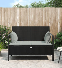 Gartenbank 2-Sitzer mit Kissen Schwarz Poly Rattan