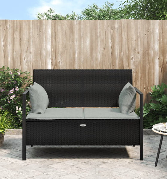 Gartenbank 2-Sitzer mit Kissen Schwarz Poly Rattan