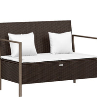 Gartenbank 2-Sitzer mit Kissen Braun Poly Rattan