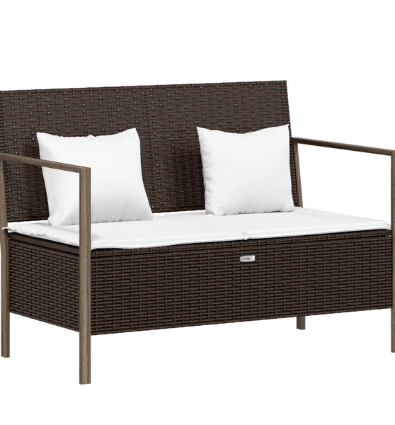 Gartenbank 2-Sitzer mit Kissen Braun Poly Rattan