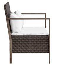 Gartenbank 2-Sitzer mit Kissen Braun Poly Rattan