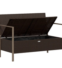 Gartenbank 2-Sitzer mit Kissen Braun Poly Rattan