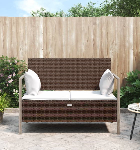 Gartenbank 2-Sitzer mit Kissen Braun Poly Rattan