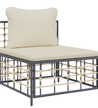 Garten-Mittelsofa mit Beige Kissen Poly Rattan