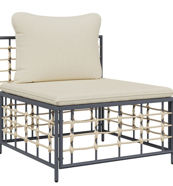 Garten-Mittelsofa mit Beige Kissen Poly Rattan