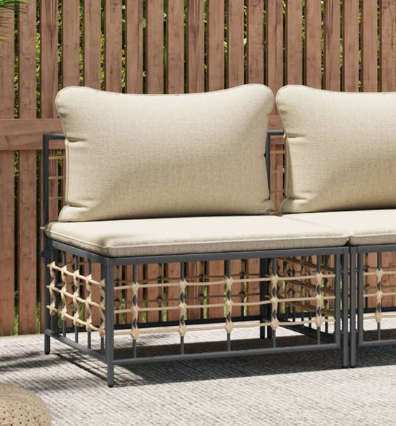 Garten-Mittelsofa mit Beige Kissen Poly Rattan