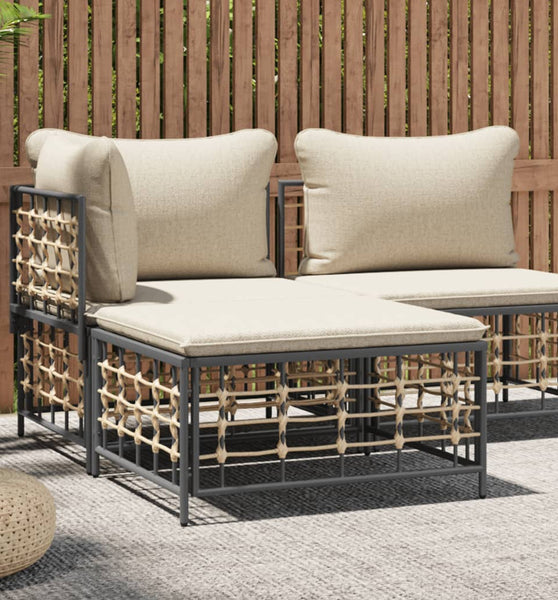 Gartenhocker mit Beige Kissen Poly Rattan