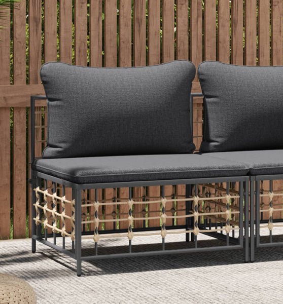 Garten-Mittelsofa mit Dunkelgrauen Kissen Poly Rattan