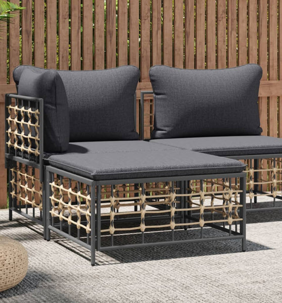 Gartenhocker mit Dunkelgrauem Kissen Poly Rattan