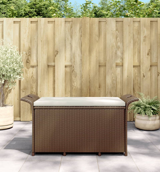 Gartenbank mit Kissen Braun 116x46x57 cm Poly Rattan