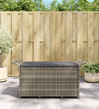 Gartenbank mit Kissen Grau 116x46x57 cm Poly Rattan