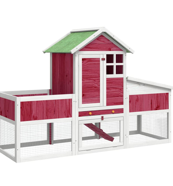 Kaninchenstall Rot 170x63x113 cm Massivholz Kiefer