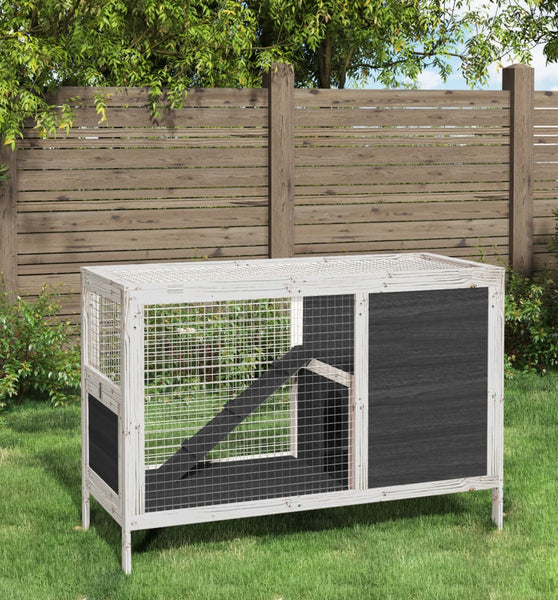 Kaninchenstall Grau 103x44x69,5 cm Massivholz Kiefer