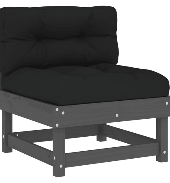Mittelsofa mit Kissen Grau Massivholz Kiefer