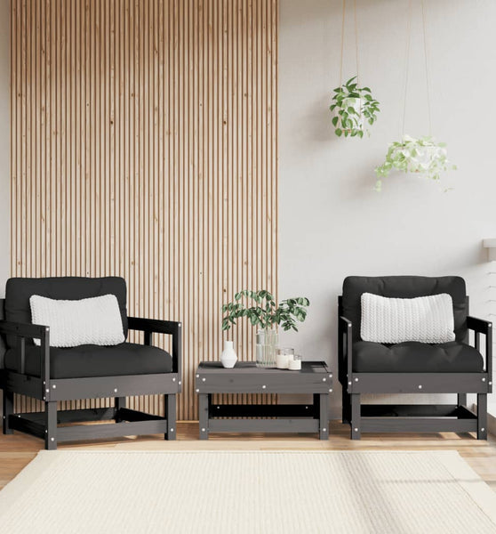 Gartenstühle mit Kissen 2 Stk. Grau Massivholz Kiefer