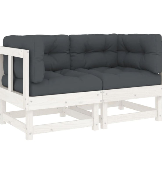 Ecksofas mit Kissen 2 Stk. Weiß Massivholz Kiefer